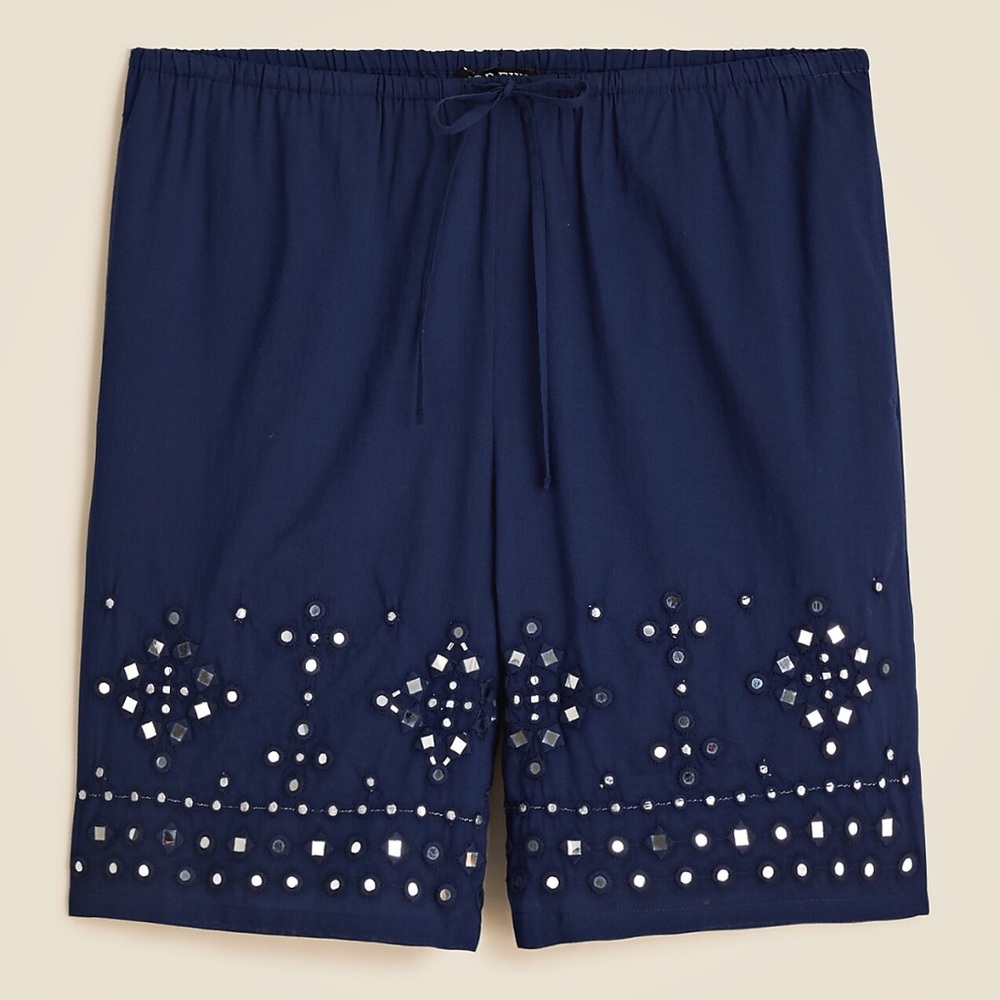 J.Crew Cotton voile shorts with mirror embellishments